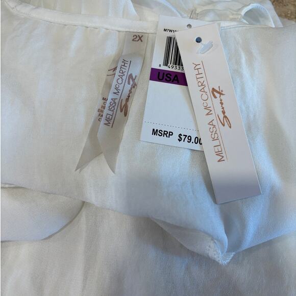 Melissa McCarthy Ivory Sleeveless Pleated Scoop Neck Blouse Tunic Plus Size 2X - Picture 4 of 4